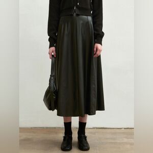 NICK&NICOLE Closet Minimal Eco Leather Midi A-line Black Skirt S NWOT